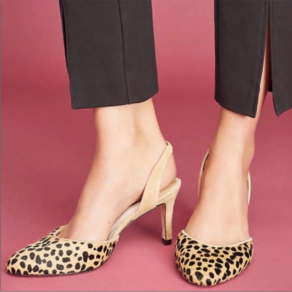 Carmen Salas Calf hair Sling Back Leopard Heels SZ 38 (US 7-7.5) Anthropologie